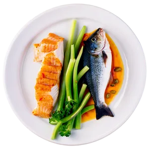 Plate Of Food With Fish PNG 06262024