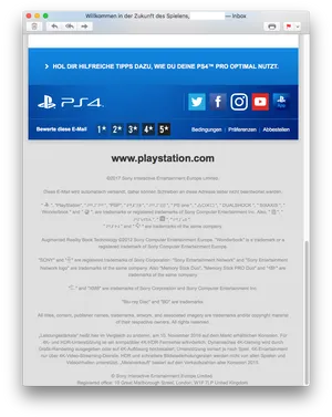 Play Station Email Screenshot German PNG image