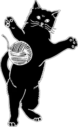 Playful Cat With Yarn Ball Silhouette