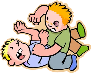 Playful Children Cartoon Fight PNG image