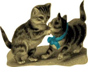 Playful Kittens With Blue Bow PNG