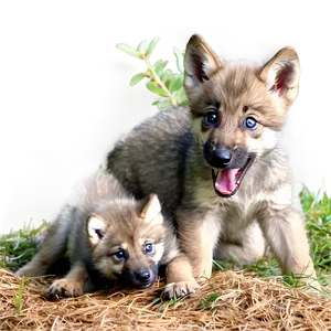 Playful Wolf Pups In Den PNG Ooj PNG