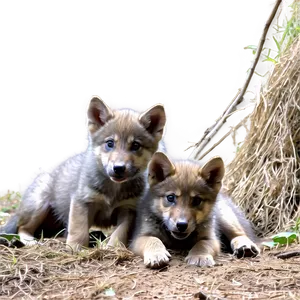 Playful Wolf Pups In Den PNG Psj PNG