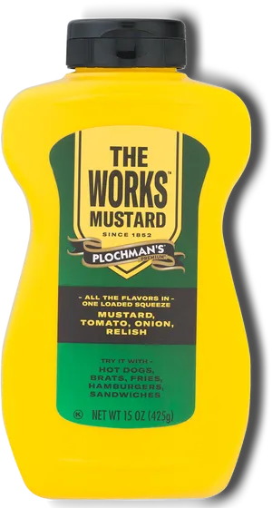 Plochmans The Works Mustard Bottle PNG