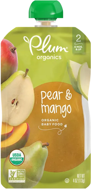 Plum Organics Pear Mango Baby Food Pouch PNG image