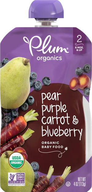 Plum Organics Pear Purple Carrot Blueberry Baby Food Pouch PNG image