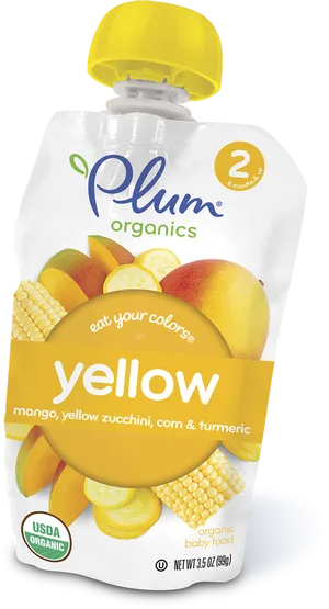 Plum Organics Yellow Baby Food Pouch PNG image