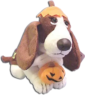 Plush Basset Hound With Pumpkin Toy PNG image