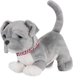 Plush Gray Puppy With Pink Collar PNG image