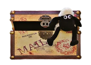 Plush Sheep In Vintage Suitcase