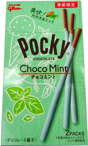 Pocky Choco Mint Flavor Packaging PNG image