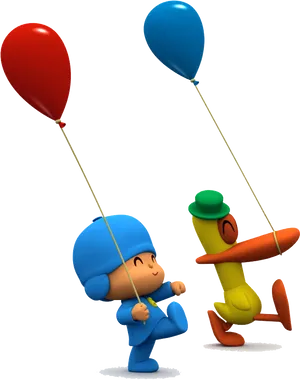 Pocoyoand Patowith Balloons PNG image