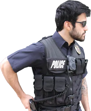 Policemanin Uniform With Gear PNG