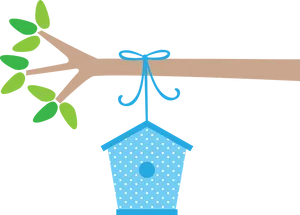 Polka Dot Birdhouse Hanging From Tree Branch PNG image