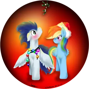 Ponies Under Mistletoe_ Holiday Art PNG