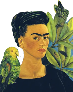 Portraitof Womanwith Parrotand Butterfly PNG image