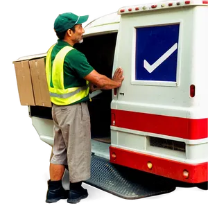 Postal Worker Loading Mail Truck PNG Stw13 PNG