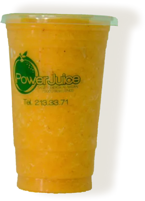 Power Juice Branded Orange Smoothie Cup PNG image