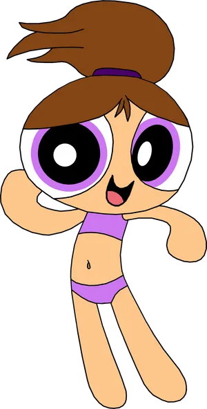 Powerpuff Girl Brown Hair Purple Outfit PNG image