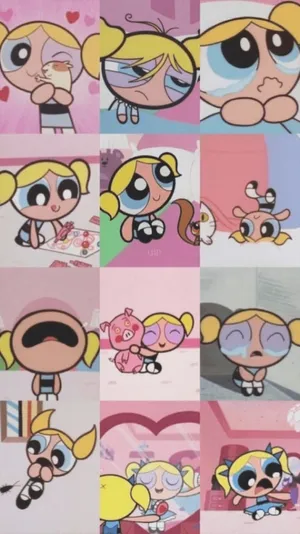Powerpuff Girls Bubbles Expressions Collage PNG image