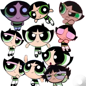 Powerpuff Girls Buttercup Expressions Collage PNG image