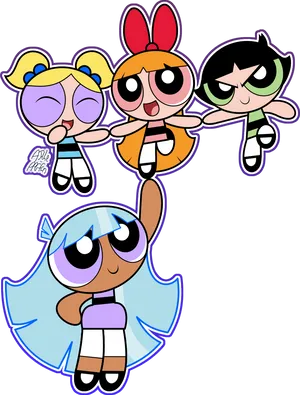 Powerpuff Girls Flying Together PNG image