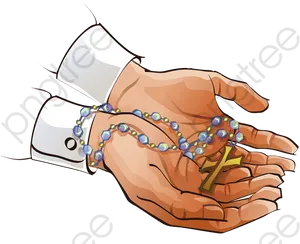 Prayer Beadsand Crossin Hand PNG image