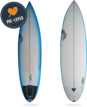 Pre Loved Surfboard Blueand White PNG image