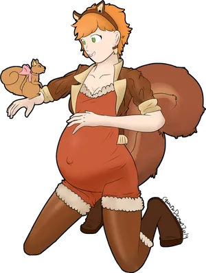 Pregnant_ Anthropomorphic_ Fox_ Character_with_ Squirrel PNG image