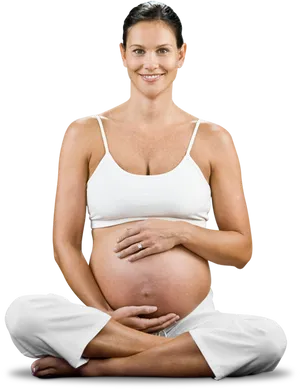 Pregnant Woman Smiling White Outfit PNG