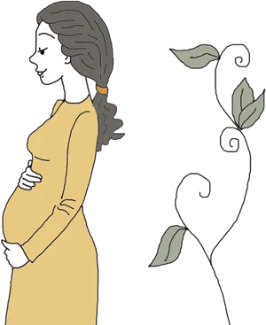 Pregnant Womanand Plant Illustration PNG image