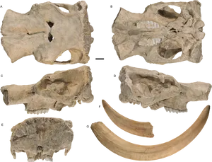 Prehistoric Skulland Tusks Fossil Collection PNG