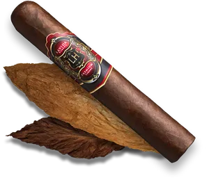 Premium Cigar With Labeland Tobacco Leaf PNG image