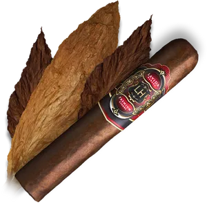 Premium Cigar With Labeland Tobacco Leaves PNG image