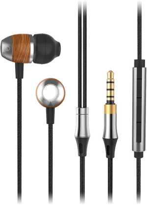 Premium Wood Accent In Ear Headphones PNG