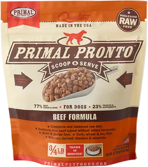 Primal Pronto Beef Formula Dog Food Bag PNG
