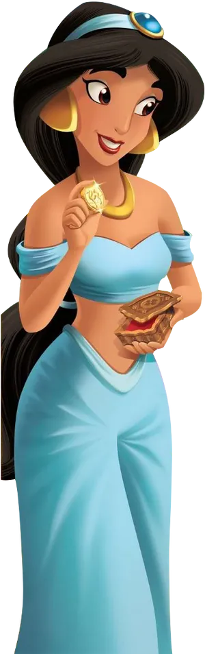 Princess Jasmine Holding Coinand Box PNG image