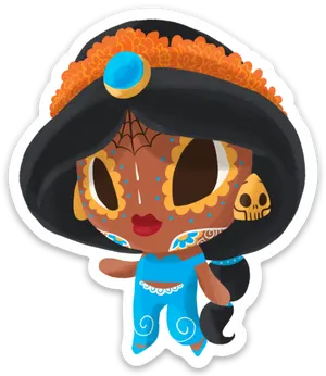 Princess Jasmine Inspired Sugar Skull Sticker PNG image