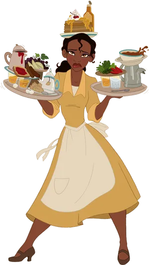 Princess Tiana Serving Food Illustration PNG image