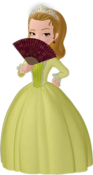 Princess With Fan Cartoon Character PNG