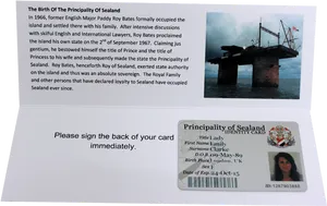 Principalityof Sealand Identity Cardand History PNG image