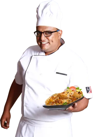 Professional Chef Presenting Dish PNG image