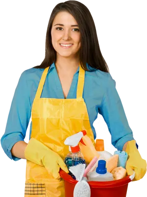 Professional Cleaner With Supplies PNG image