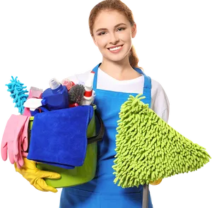 Professional Cleanerwith Supplies PNG image