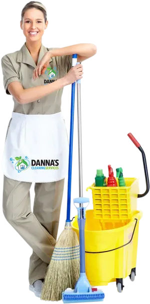 Professional Cleaning Service Employee With Equipment PNG image