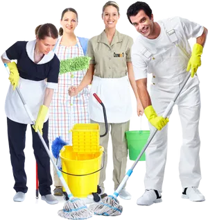 Professional Cleaning Team Posing PNG image