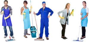 Professional Cleaning Team Posing PNG image