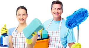 Professional Cleaning Team Readyfor Work PNG image