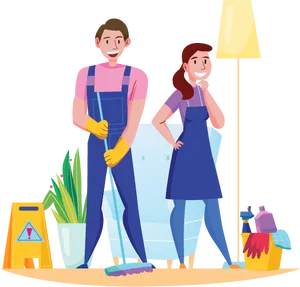 Professional Cleaning Team Readyto Work PNG image