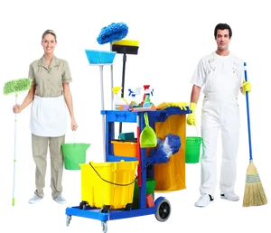 Professional Cleaning Team With Equipment PNG image